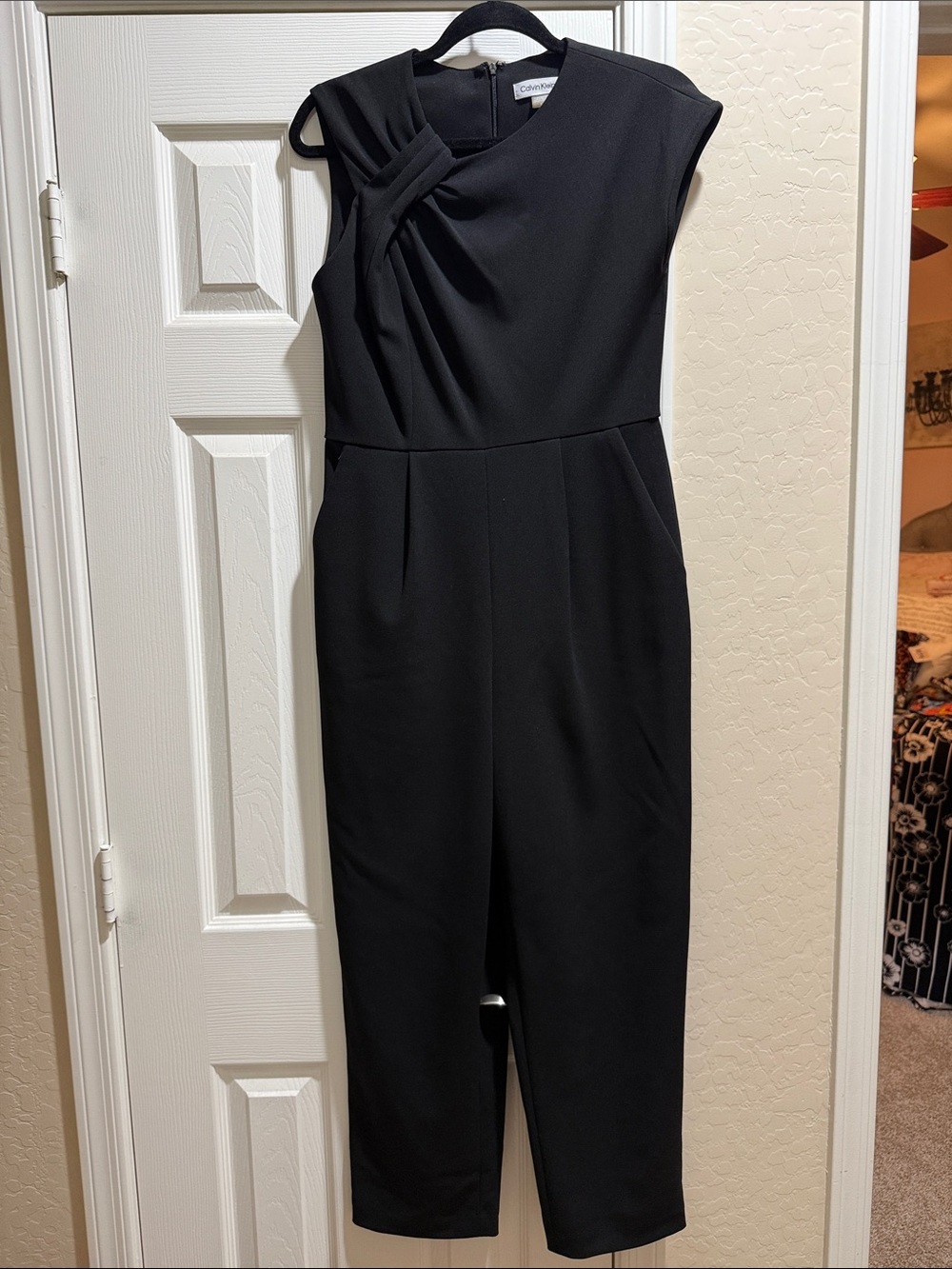 Calvin Klein Black Sleeveless Jumpsuit with Knotted Neck Detail